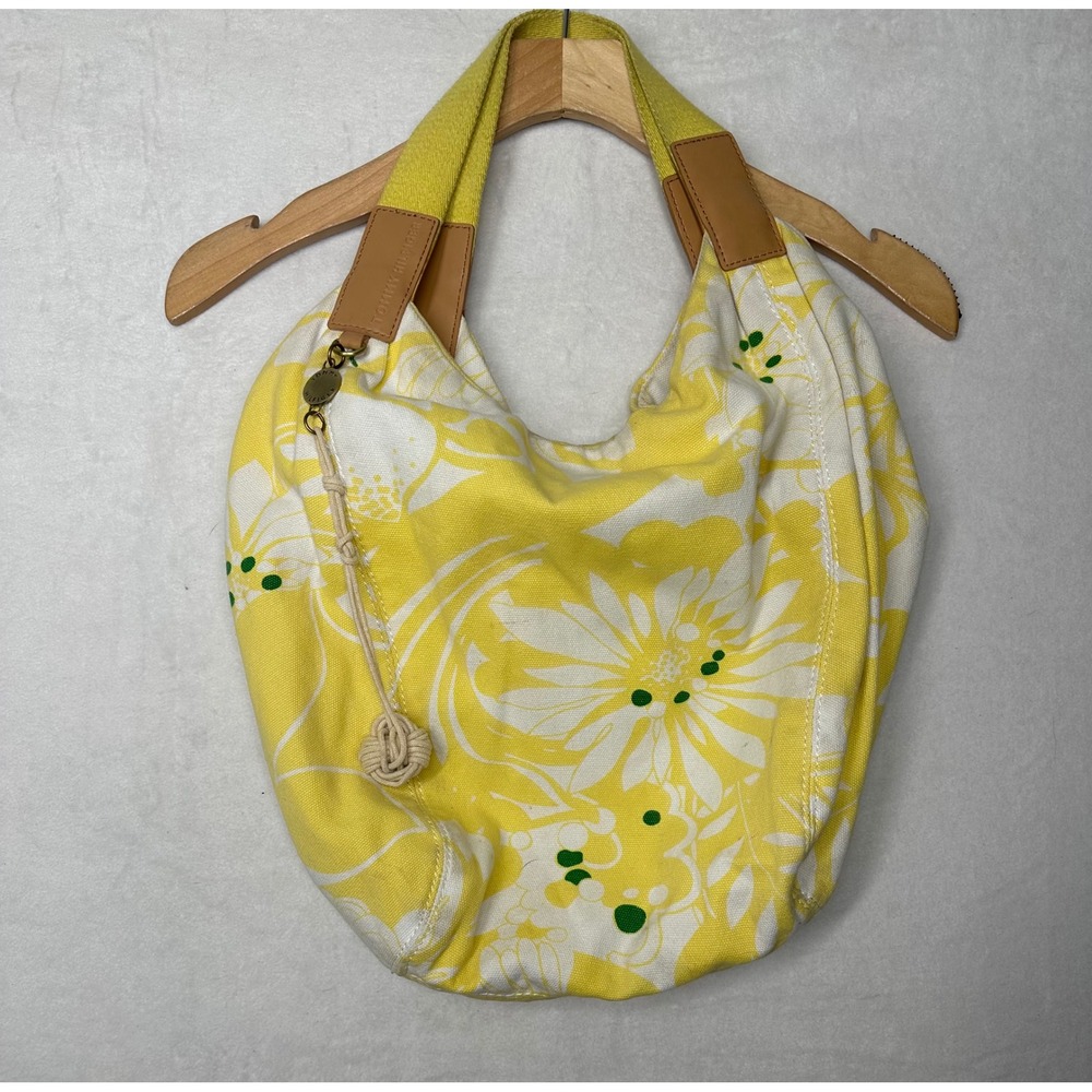 Tommy Hilfiger Yellow White Floral Canvas Hobo Shoulder Bag